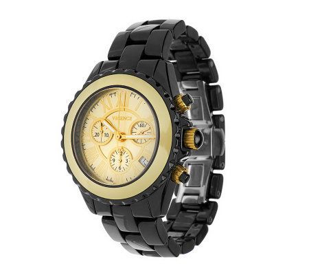 Italian Gold Bold Black Ceramic Chronograph Watch 14K Gold