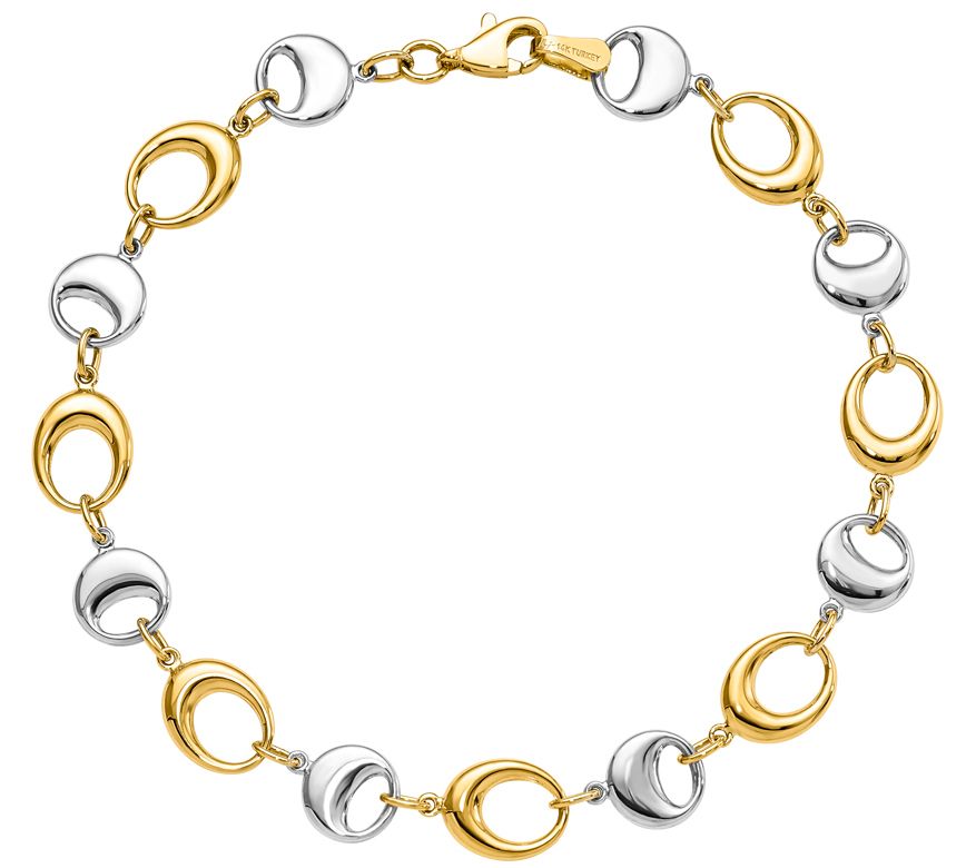 14K Gold Two-Tone Oval and Circle Link Bracelet - QVC.com
