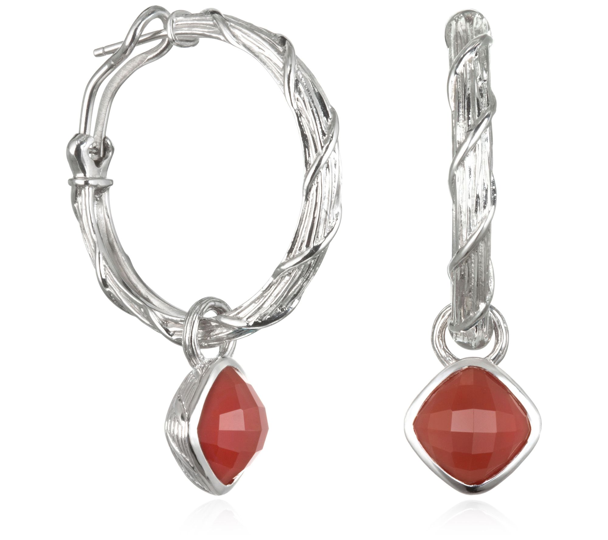 Ariva Sterling Silver Carnelian Convertible Hoop Earrings