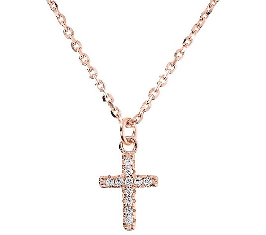 Diamonique Petite Cross Pendant w/ Chain, Sterling Silver
