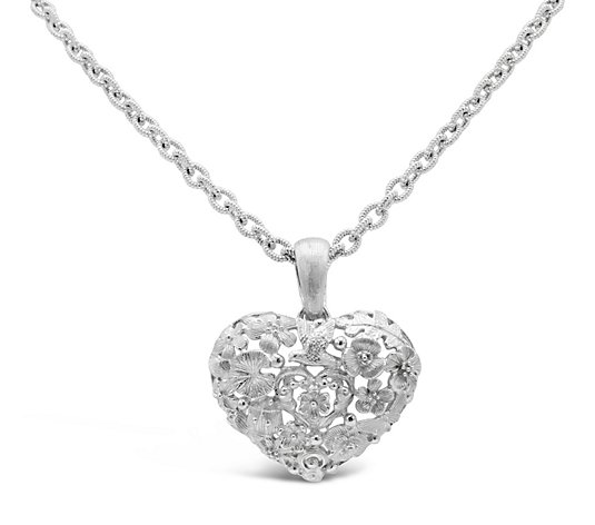 Ariva Sterling Silver Floral Heart Pendant w/ Chain