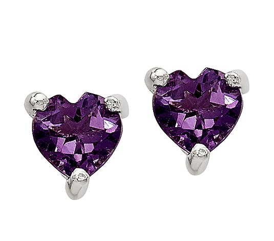 Sterling Heart Gemstone Stud Post Earrings