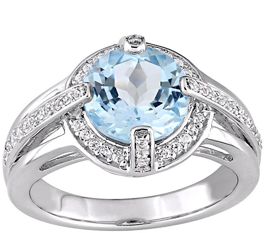 Sterling 3.75 cttw Blue Topaz & White SapphireHalo Ring