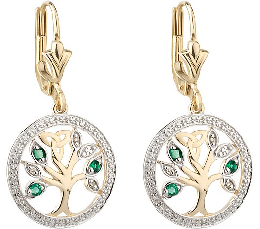 Solvar 14K Diamond & Emerald Accent Tree of Life Drop Earring