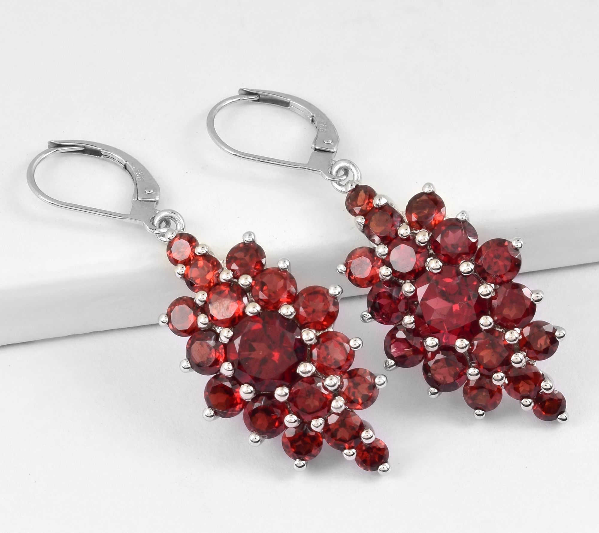 Sterling Silver 11.00 cttw Garnet Cluster Earrings