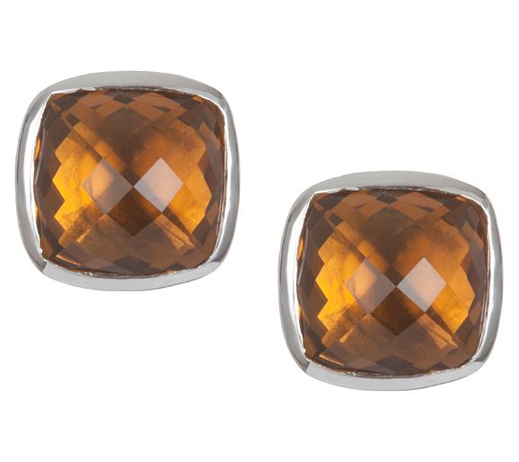 Ariva Sterling Silver Ginger Quartz Button Earrings