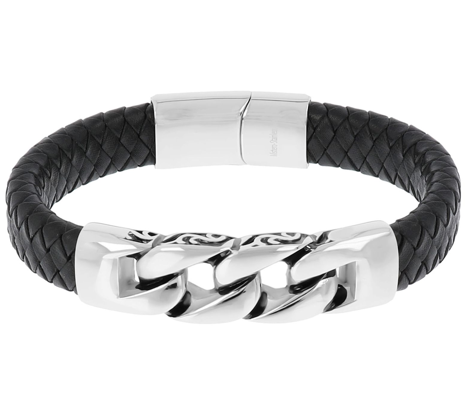 Mistero for Him Curb Link Braided Leather Braceet
