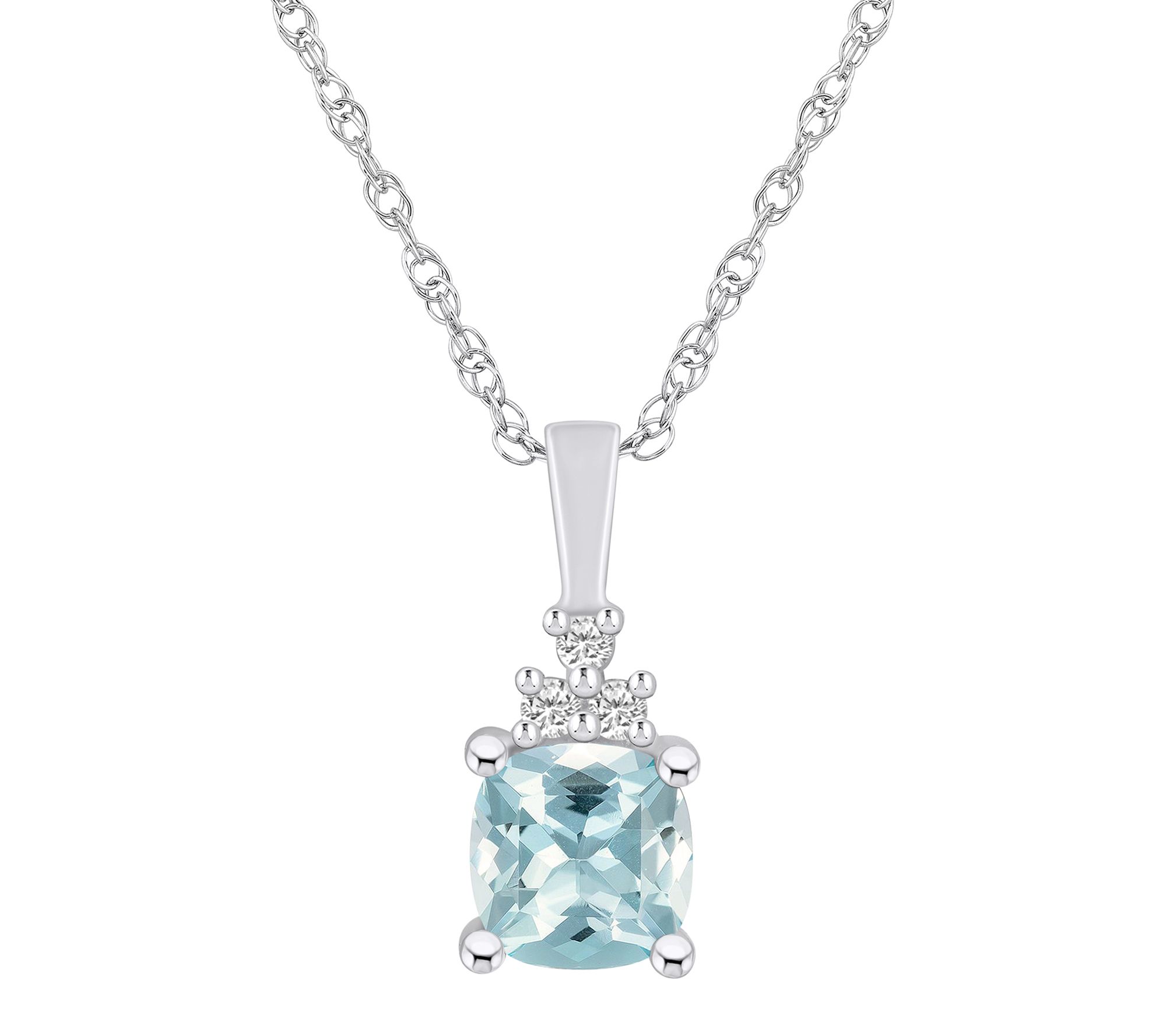 Affinity Gems Aquamarine & Diamond Pendant w/ C hain, 14K Gold