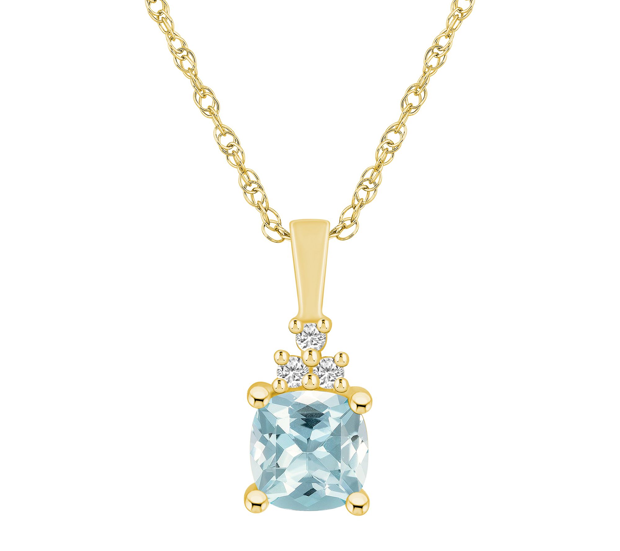 Affinity Gems Aquamarine & Diamond Pendant w/ C hain, 14K Gold