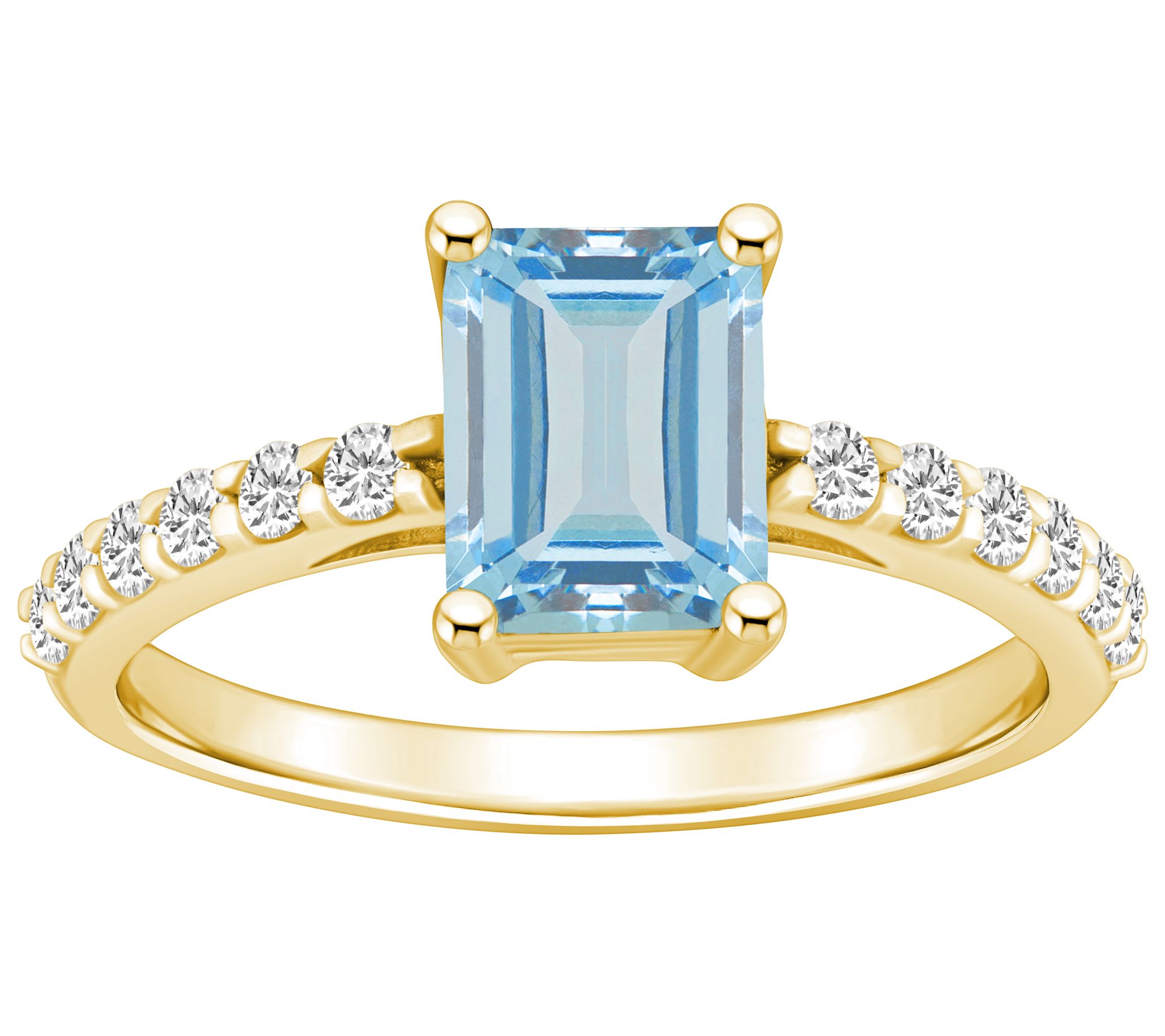 Affinity Gems Emerald-Cut Aquamarine & DiamondRing, 14K Gold