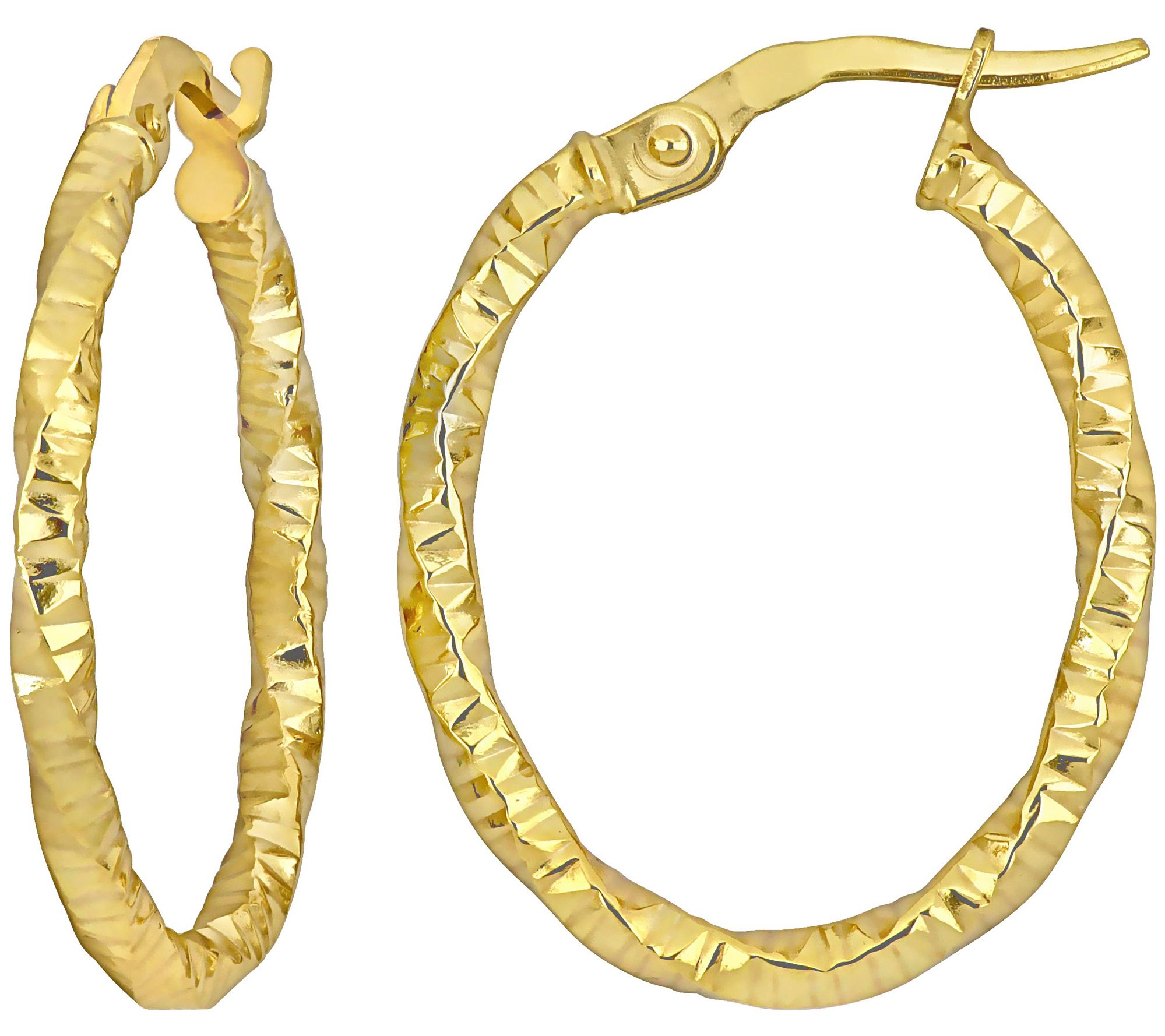 14K Italian Yellow Gold Oval Hoop Earrings