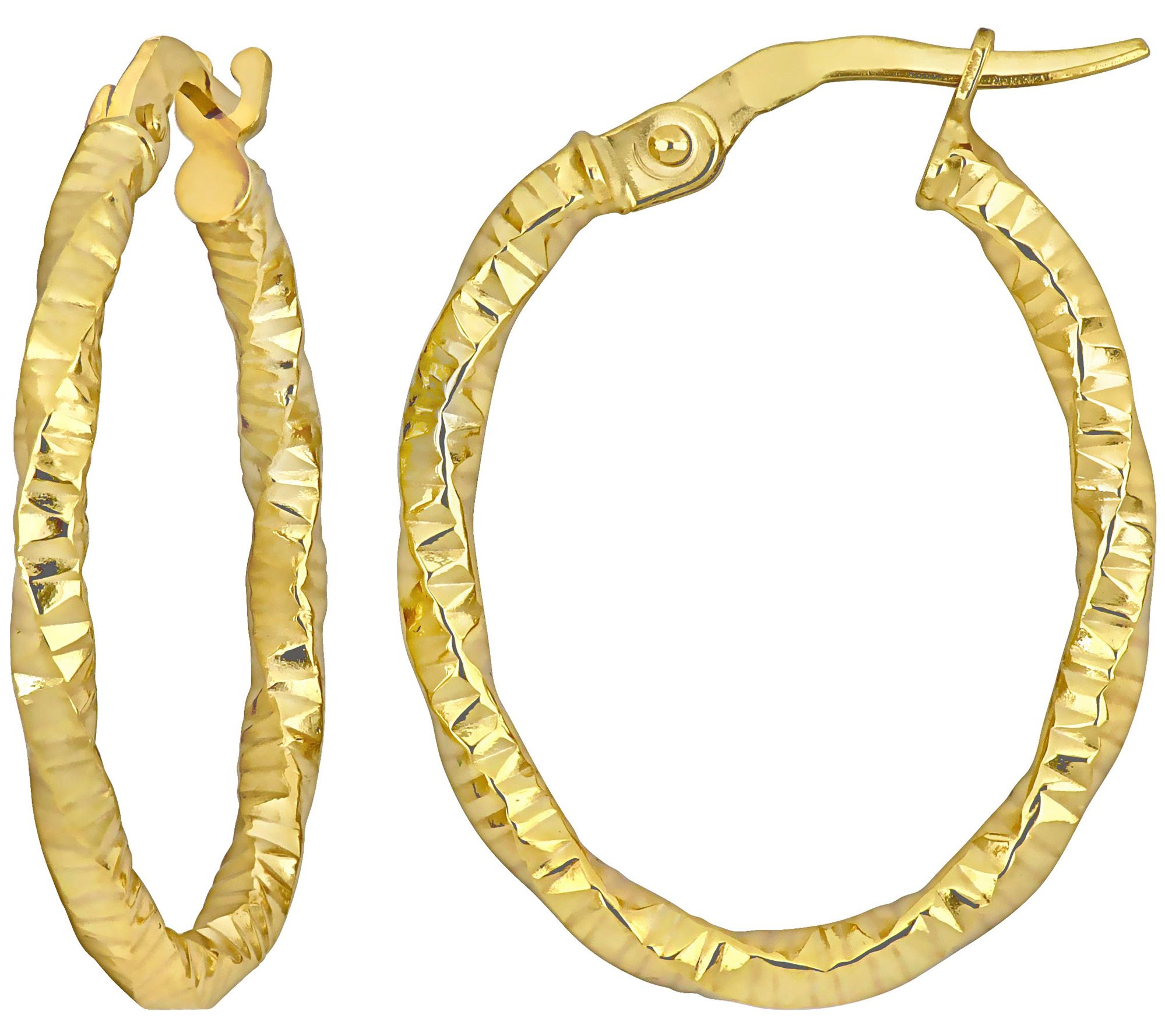 Italian Gold Oval Twisted & Textured Hoop Earrings, 14K