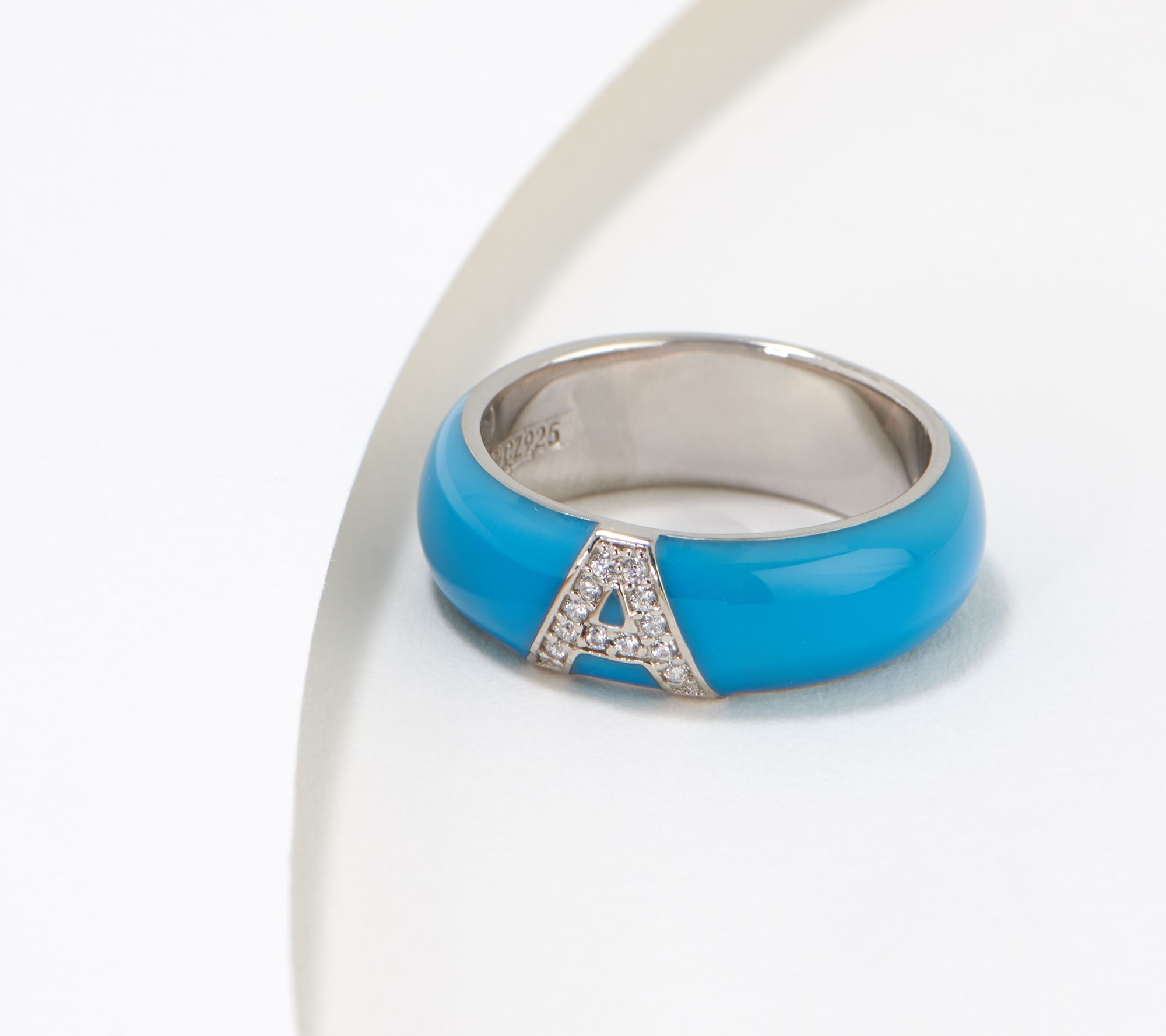 "As Is" Diamonique Enamel Initial Ring, Platinum Clad