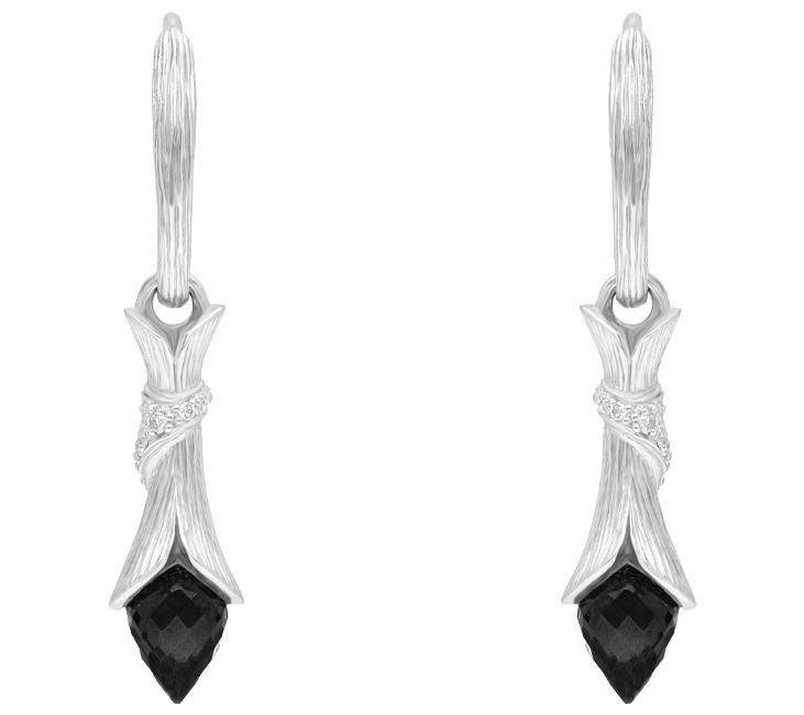Ariva Sterling Silver Onyx & Diamonique Dew Dro p Earrings