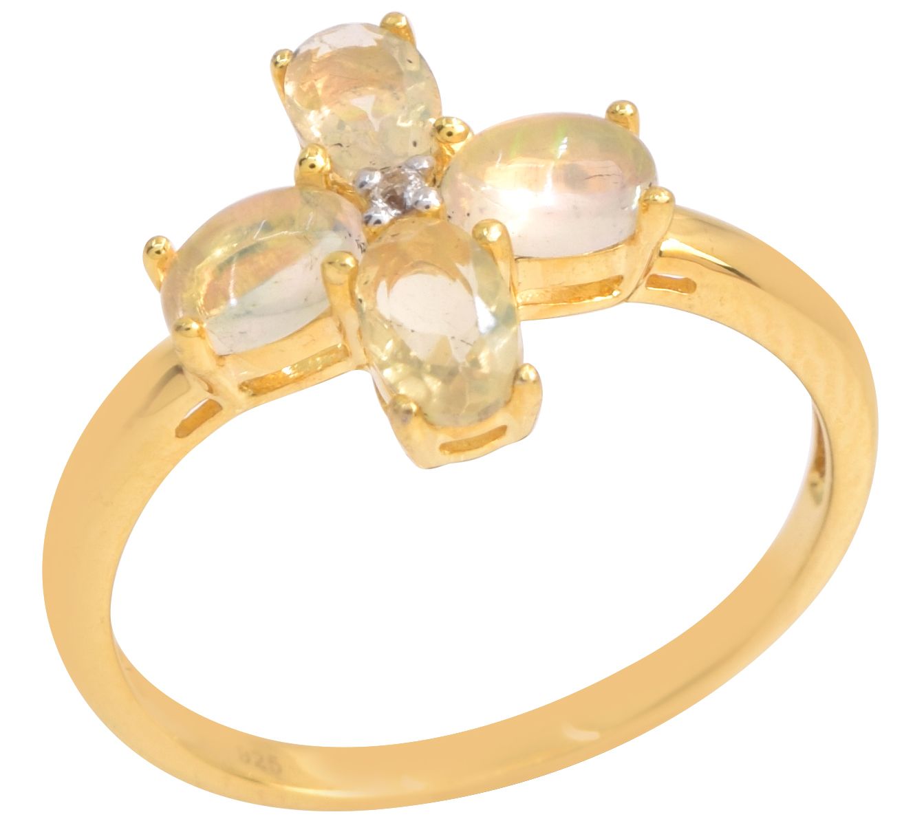 Affinity Gems Opal & White Topaz Ring, 14K Gold Plated