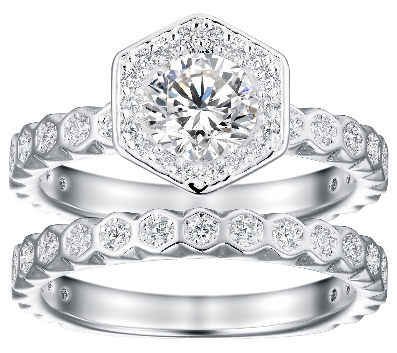 Diamonique 2.04 cttw 2-Piece Bridal Ring Set, Sterling SIlver - QVC.com