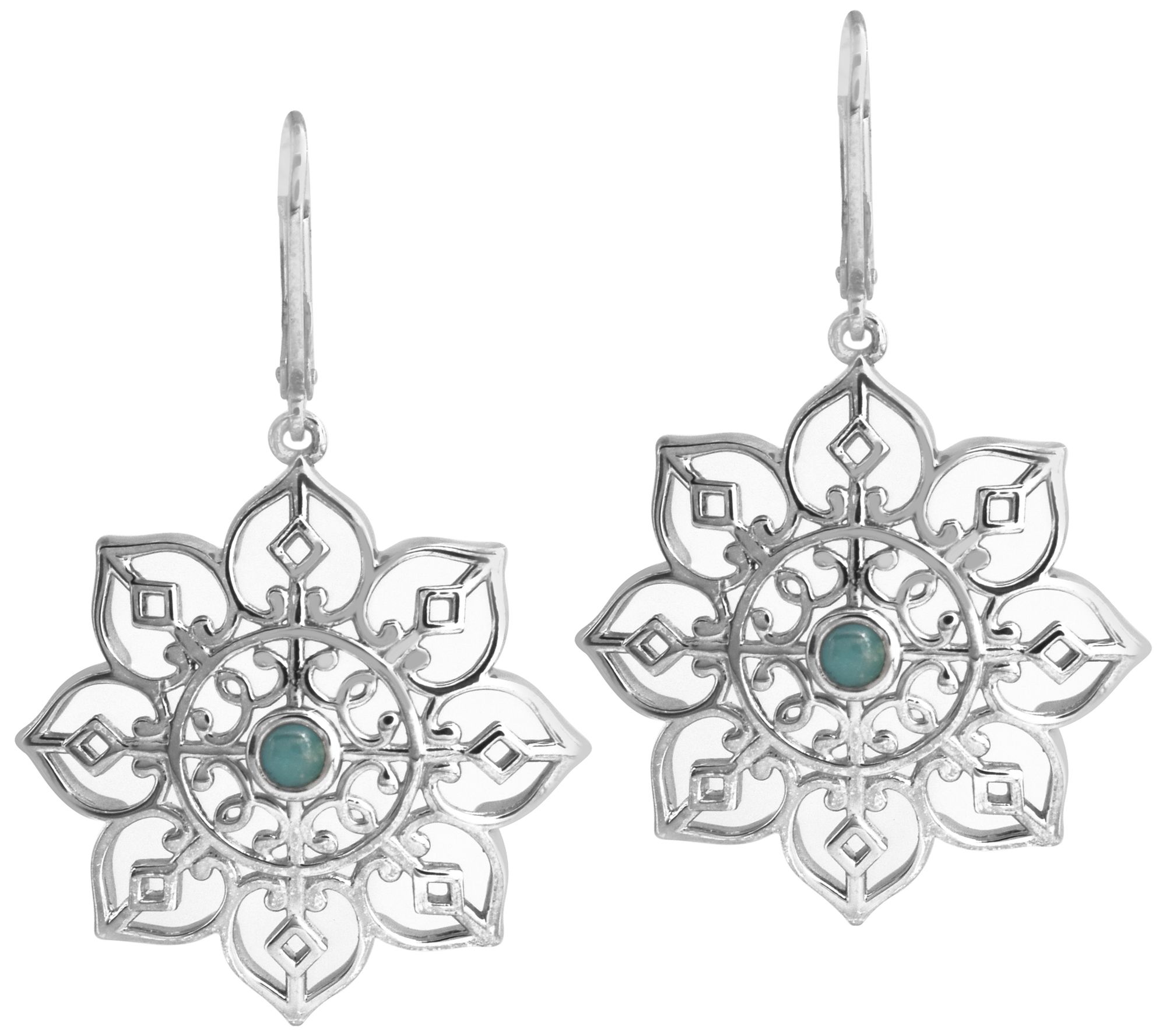 Affinity Gems Floral Turquoise Dangle Earrings,  Sterling
