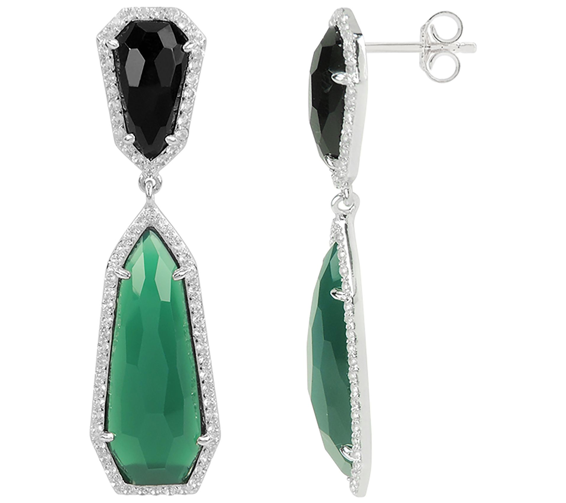 Diamonique Green Agate & Onyx Earrings, Sterling Silver