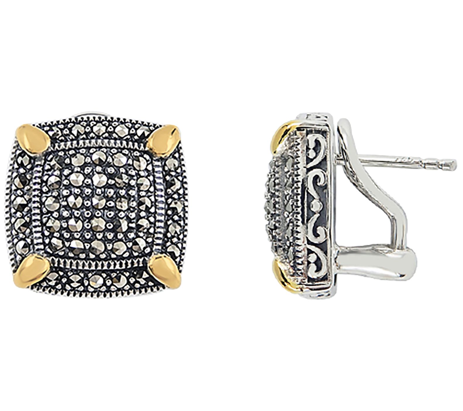 Suspicion Two-Tone Sterling Marcasite Omega Ear rings