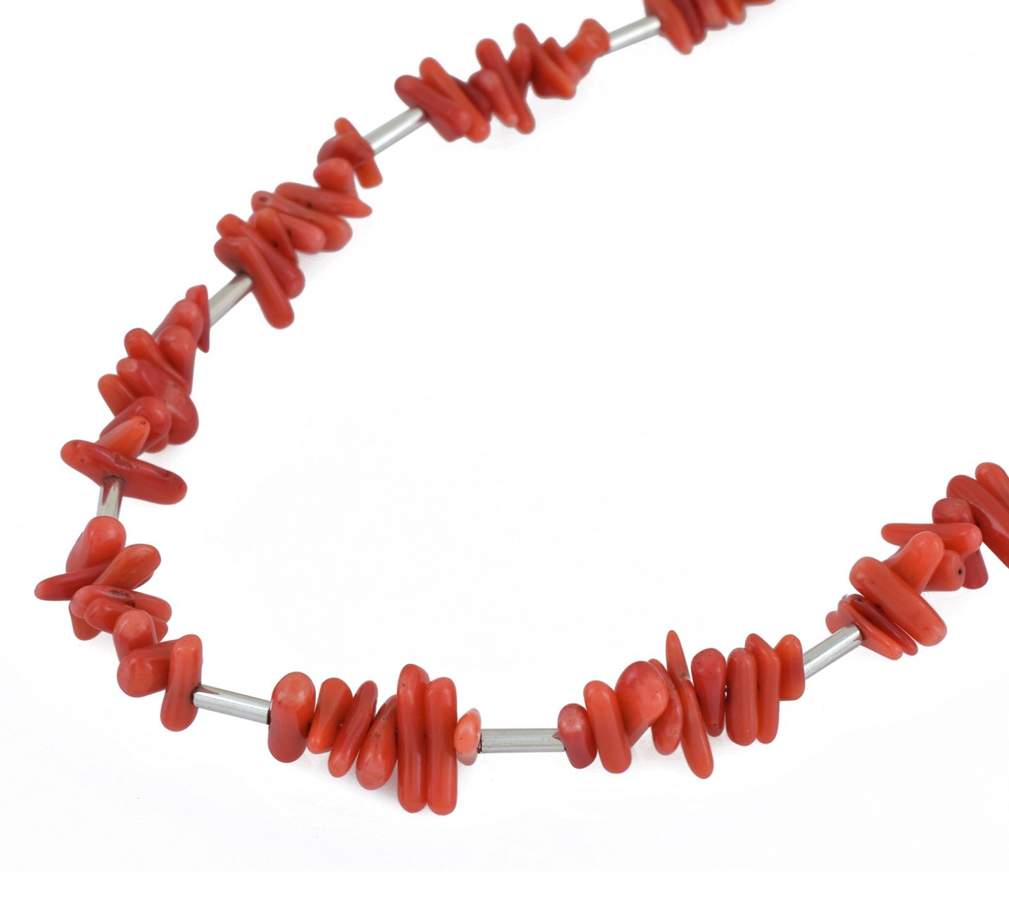 Sterling Silver Dyed Red Bamboo Uncut Beaded Necklace