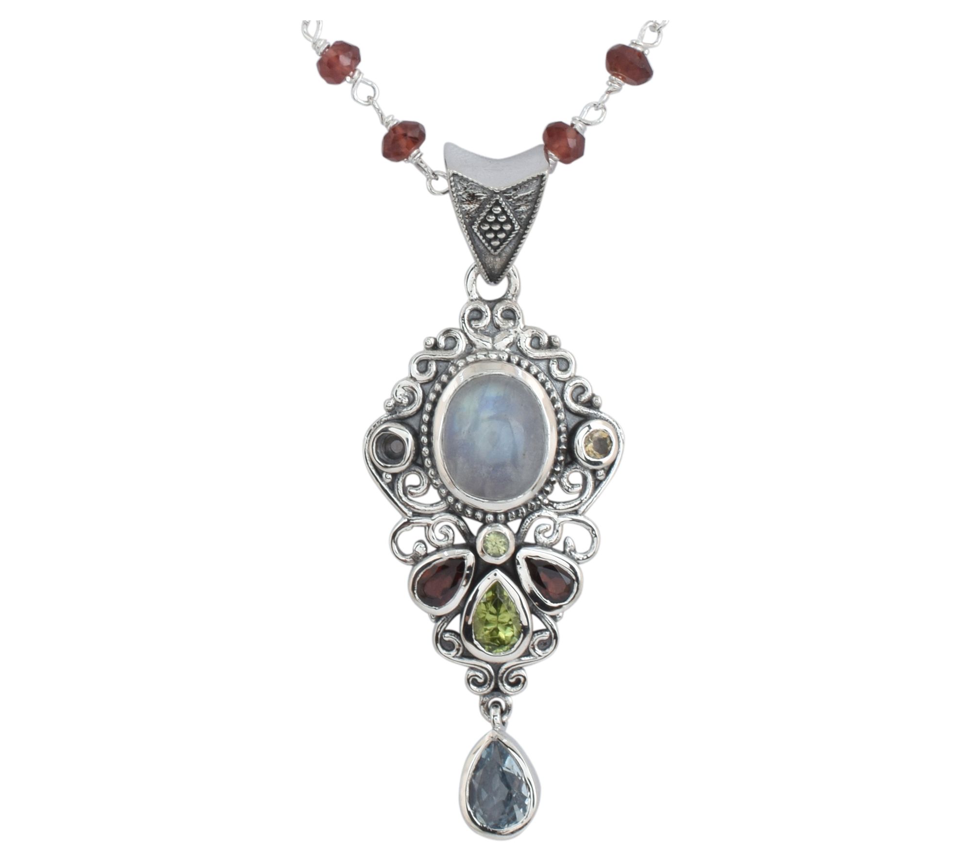 Affinity Gems Multi-Gemstone Oxidized Necklace,Sterling
