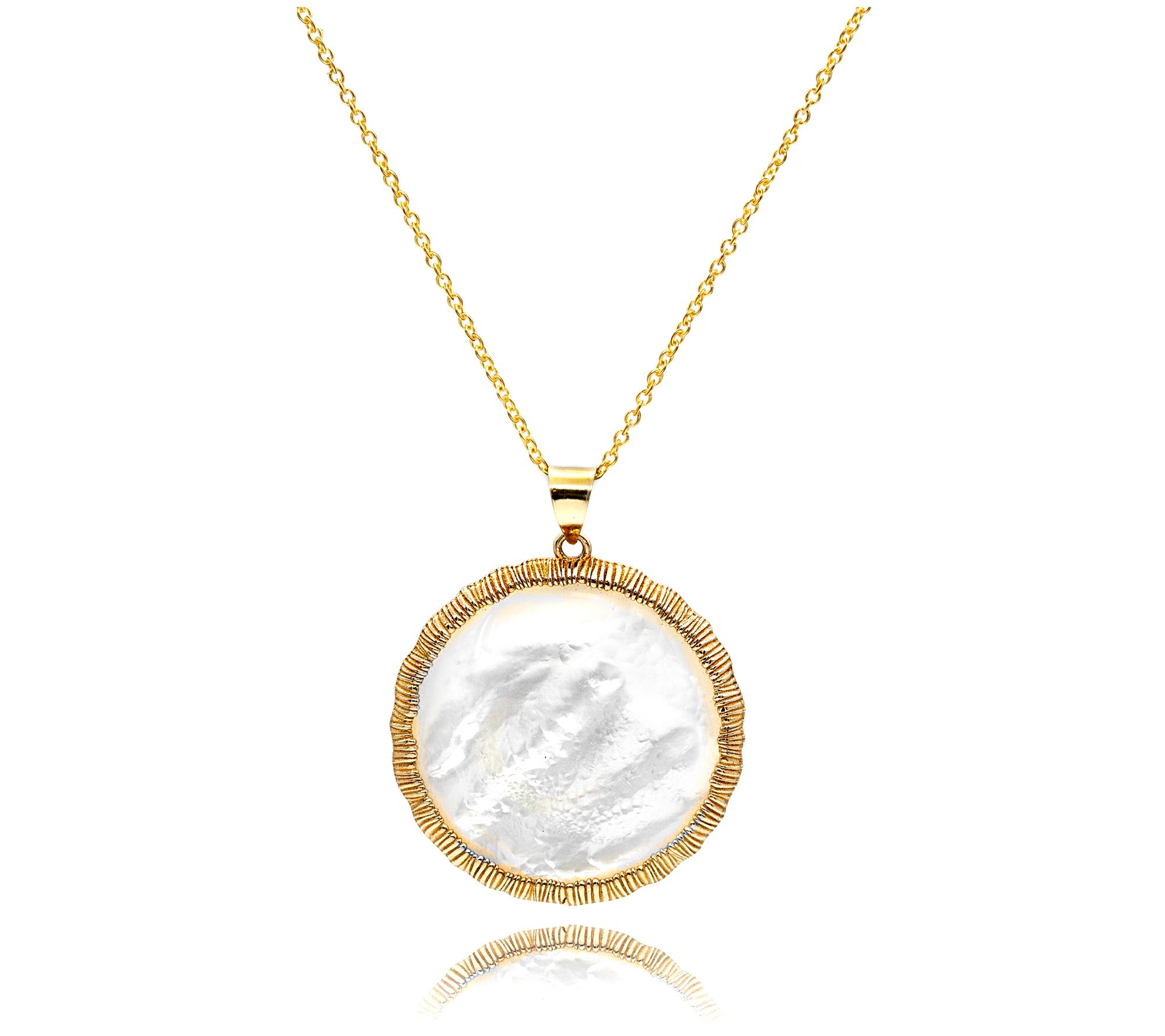 Adi Paz 14K Gold Round Mother of Pearl Pendant/ Chain