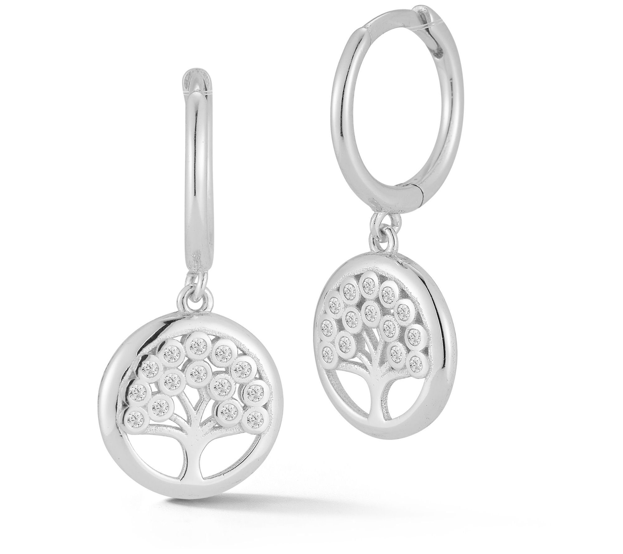 Sterlina Silver Tree of Life Charm Hoop Earrings, Sterling