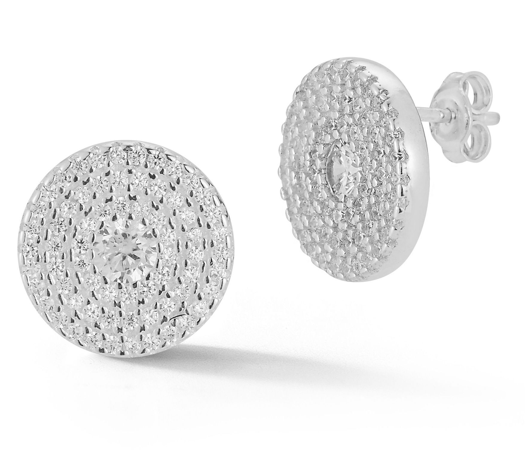 Sterlina Silver Pave Circle Stud Earrings, Sterling
