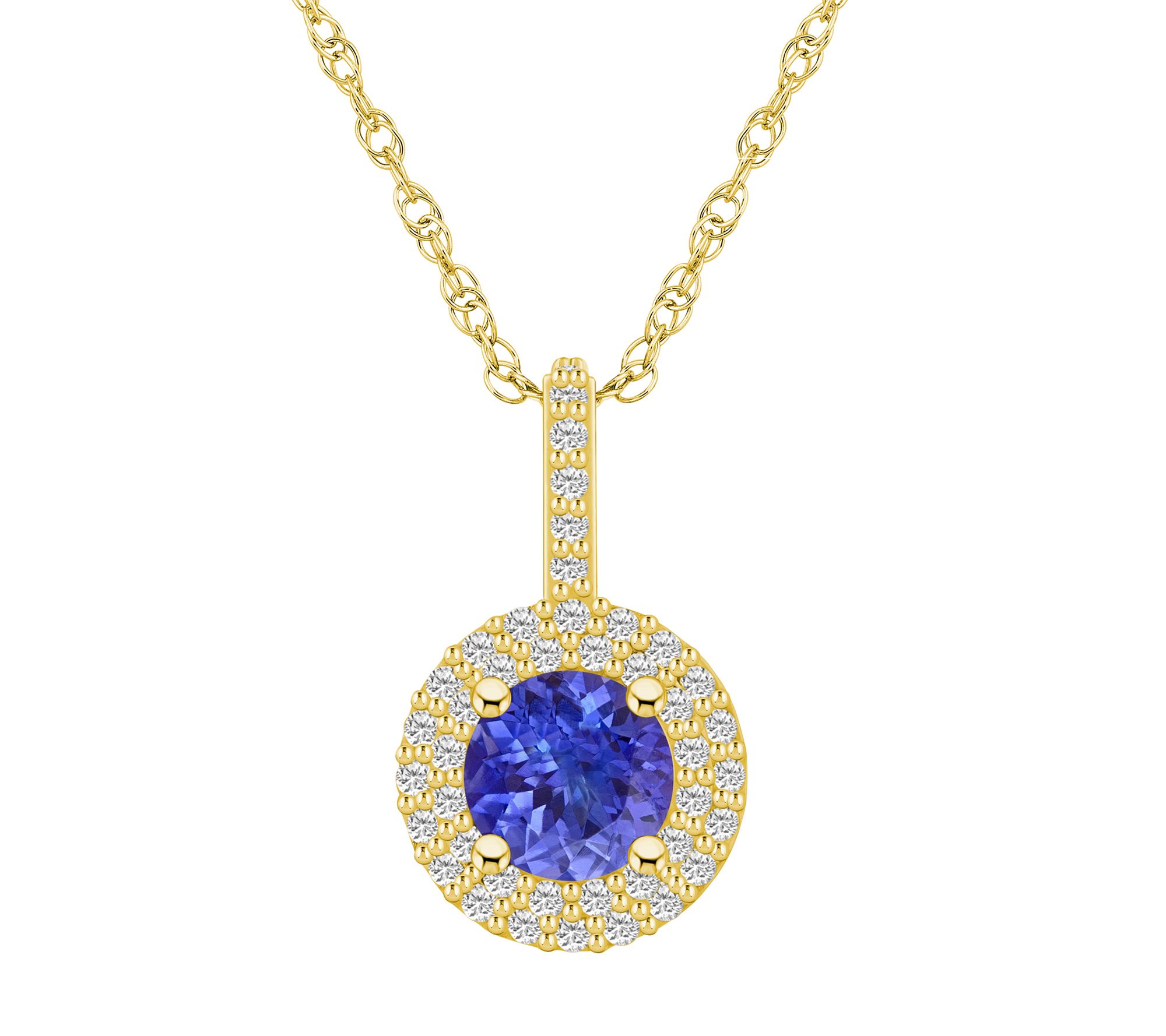 Affinity Gems Tanzanite & Diamond Halo Necklace, 14K Gold