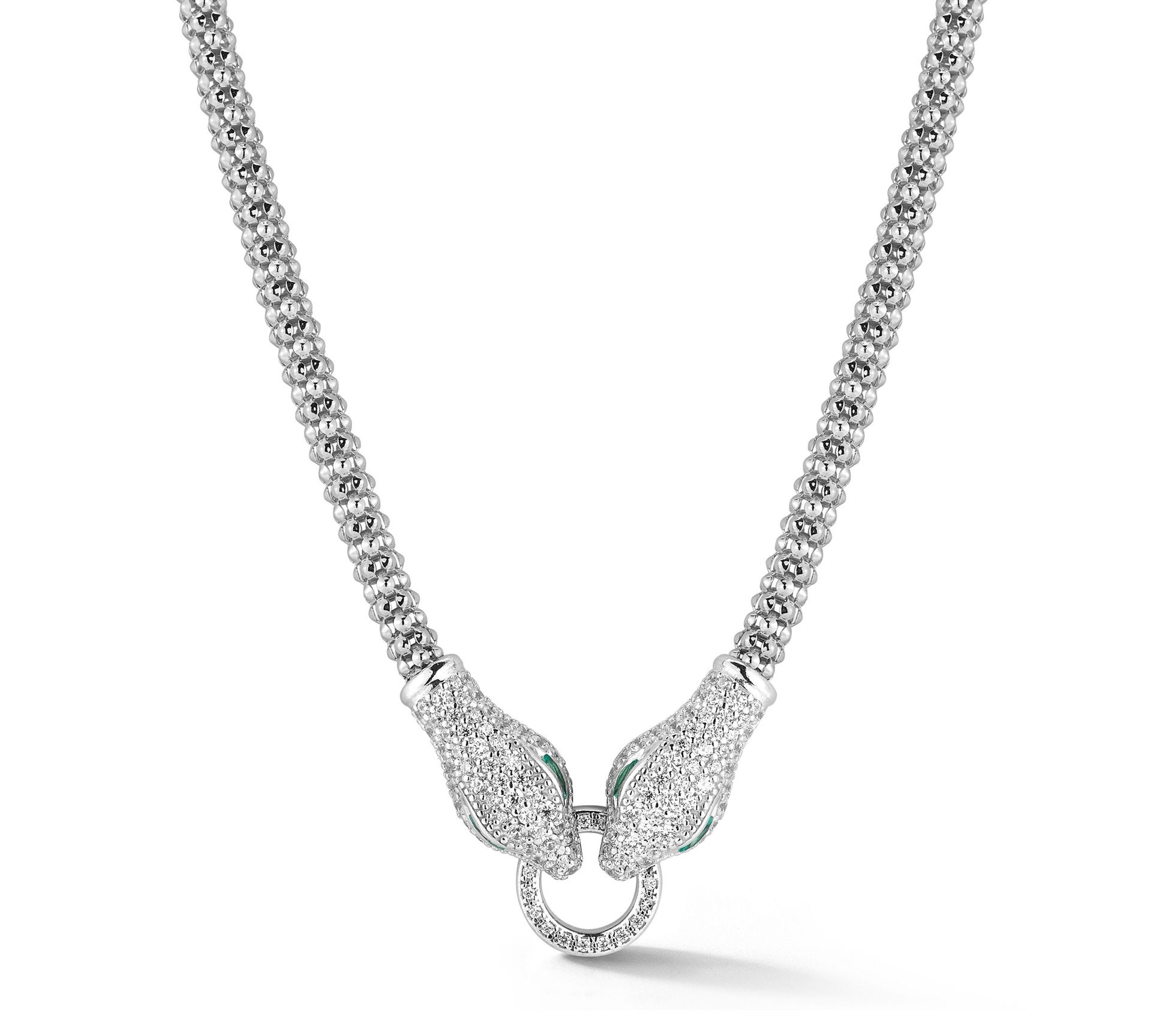 Italian Silver Double Pave Snake Popcorn Necklace, Sterling