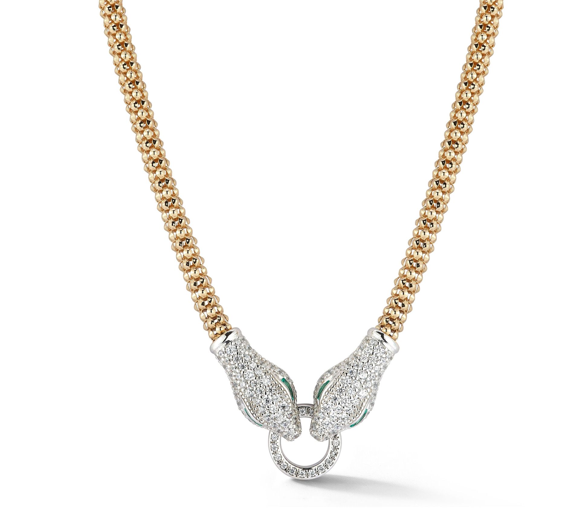 Italian Silver Double Pave Snake Popcorn Necklace, Sterling
