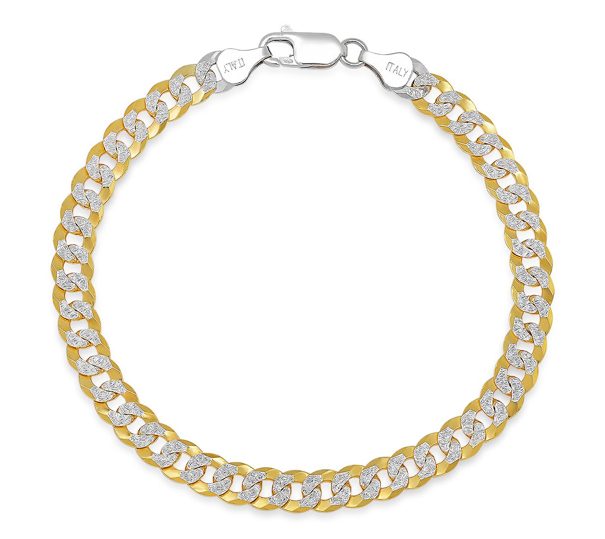 Silver Style Two-Tone Diamond Cut Curb Bracelet, Sterling