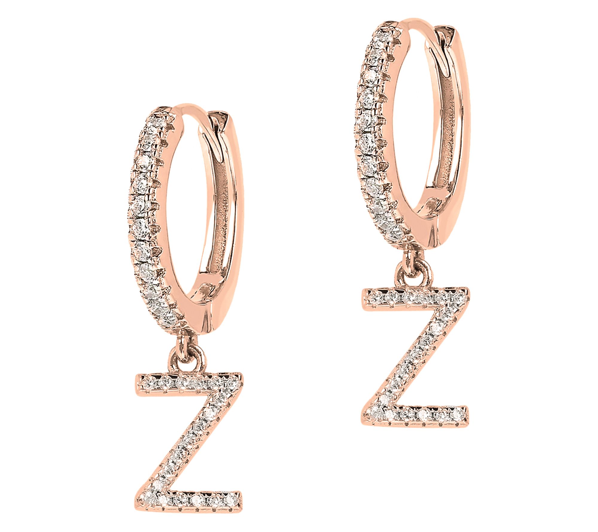 Diamonique Pave Initial Earrings, 14K Rose GoldPlated