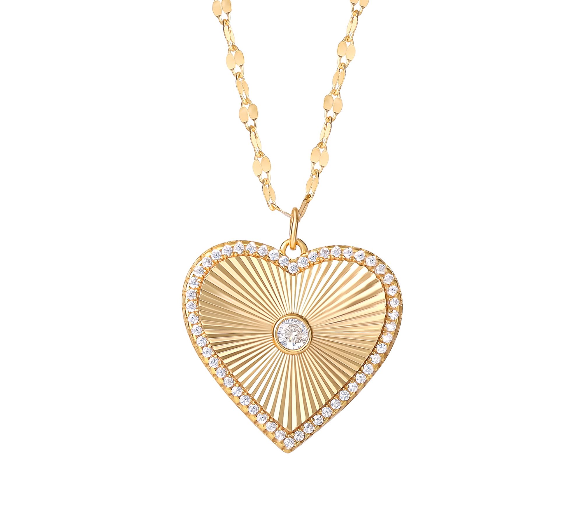 Diamonique Starburst Heart Pendant w/ Chain, Sterling Silver