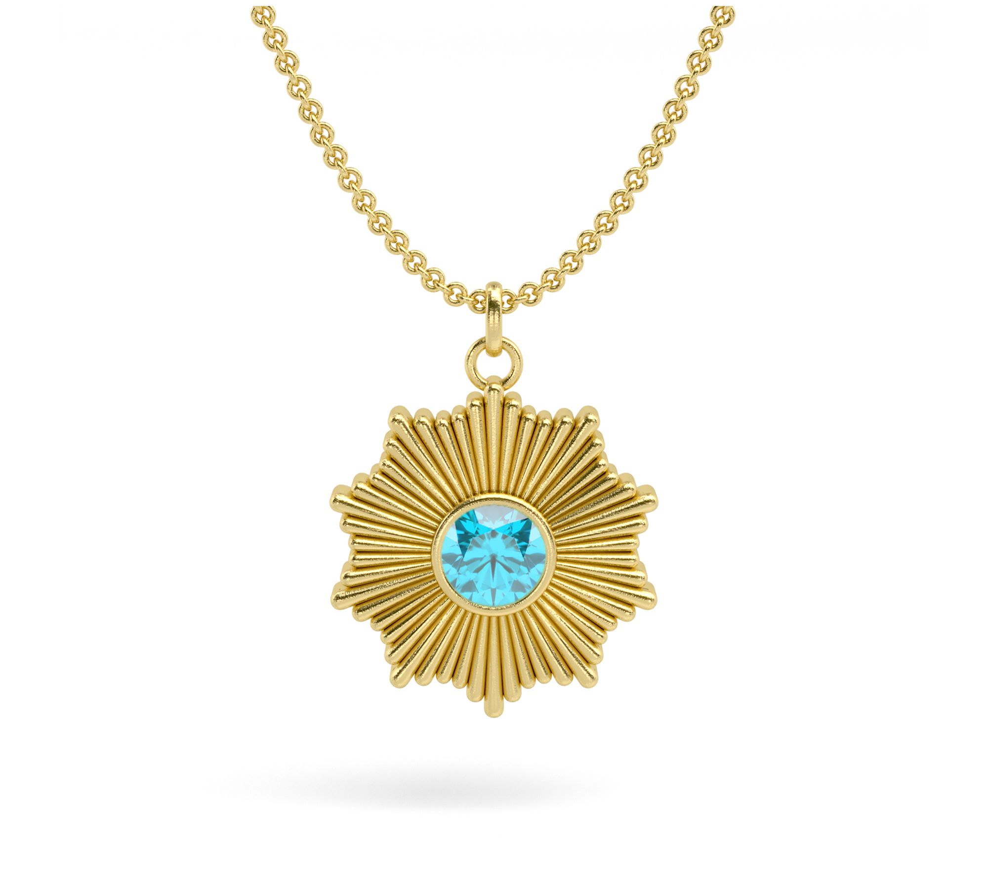 Or Paz 14K Gold Plated Gemstones Strobe Sun Pendant w/ Chain