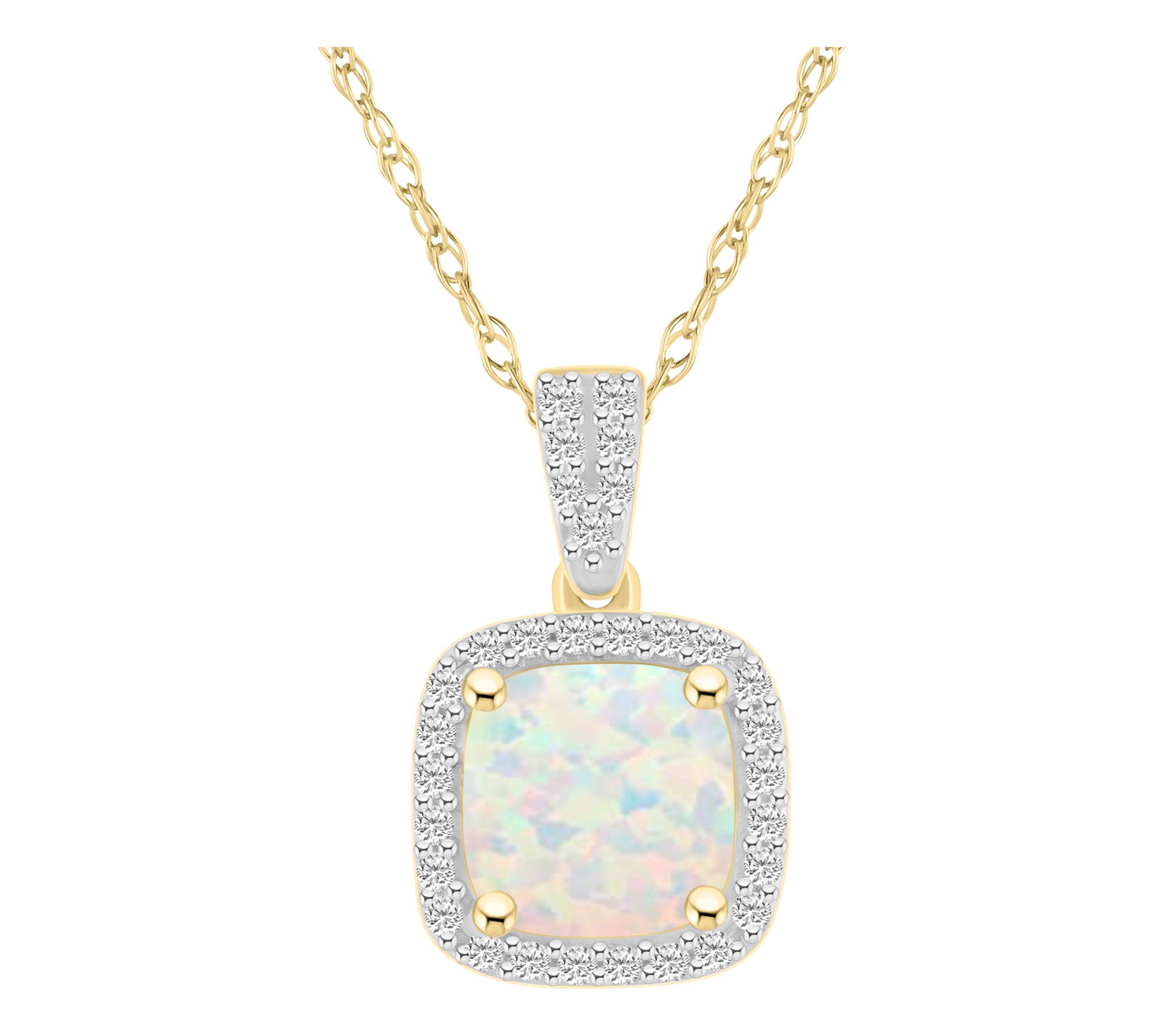 Affinity Gems Cushion Created Gemstone Halo Necklace, 10K Gold