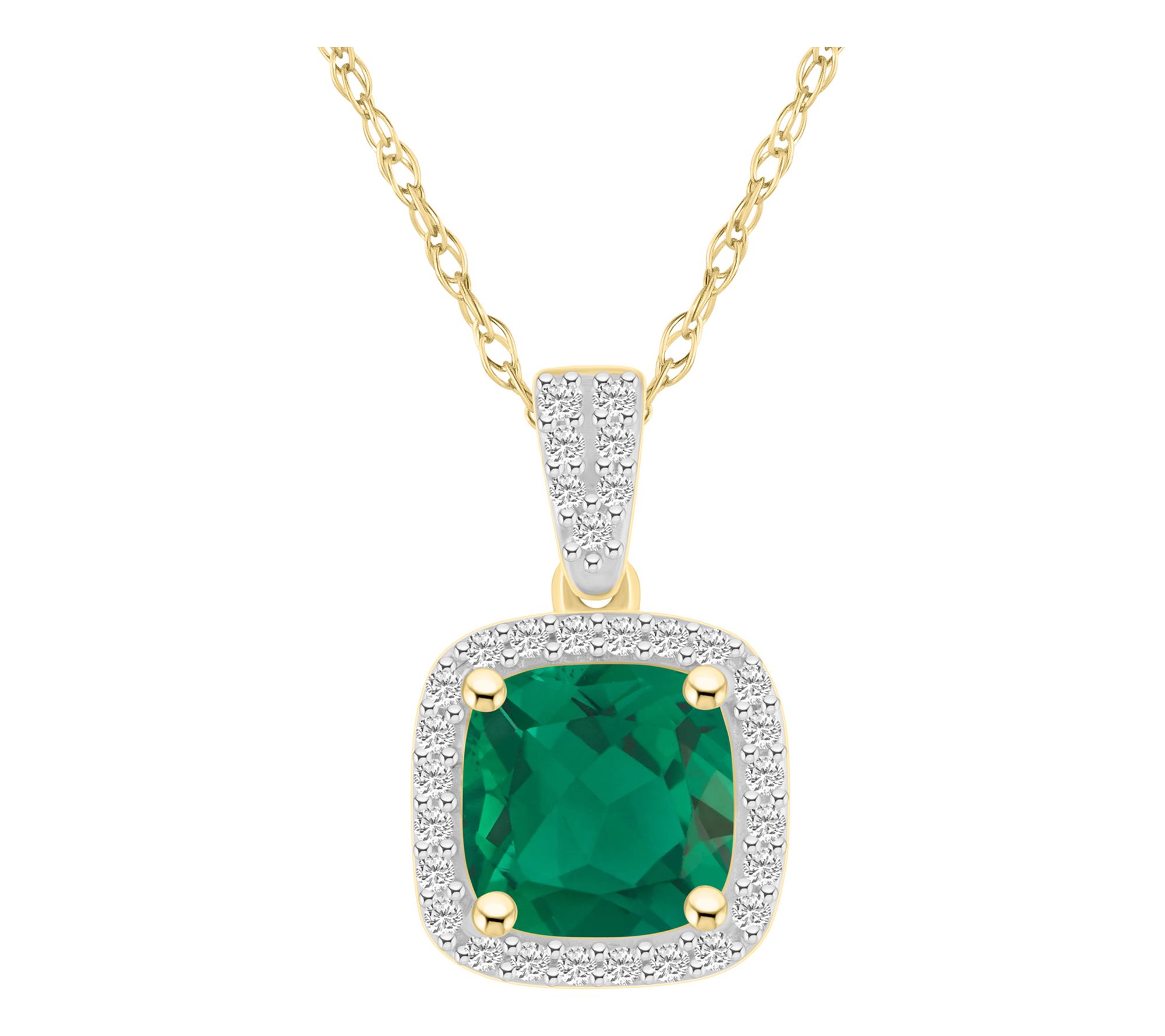 Affinity Gems Cushion Created Gemstone Halo Necklace, 10K Gold