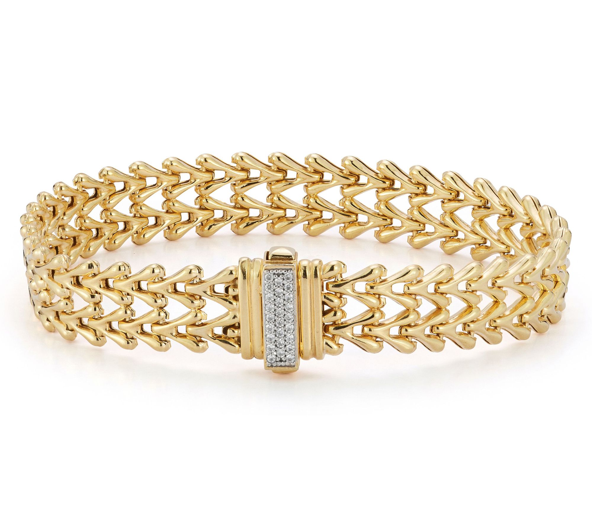 Italian Silver Thin Pave Double Row V-Link Bracelet, Sterling