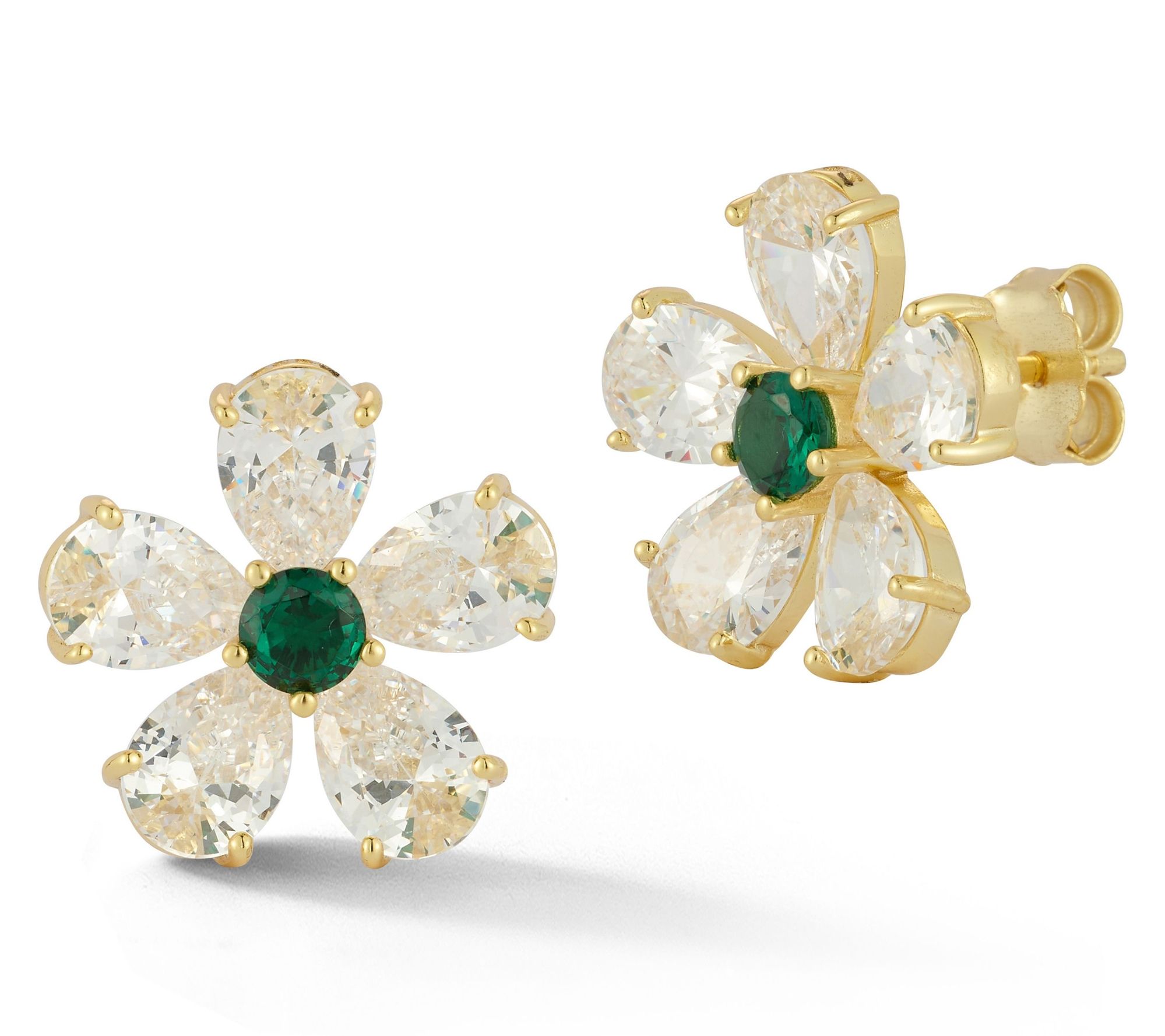 Rachel Zoe Green Flower Stud Earrings, Sterling