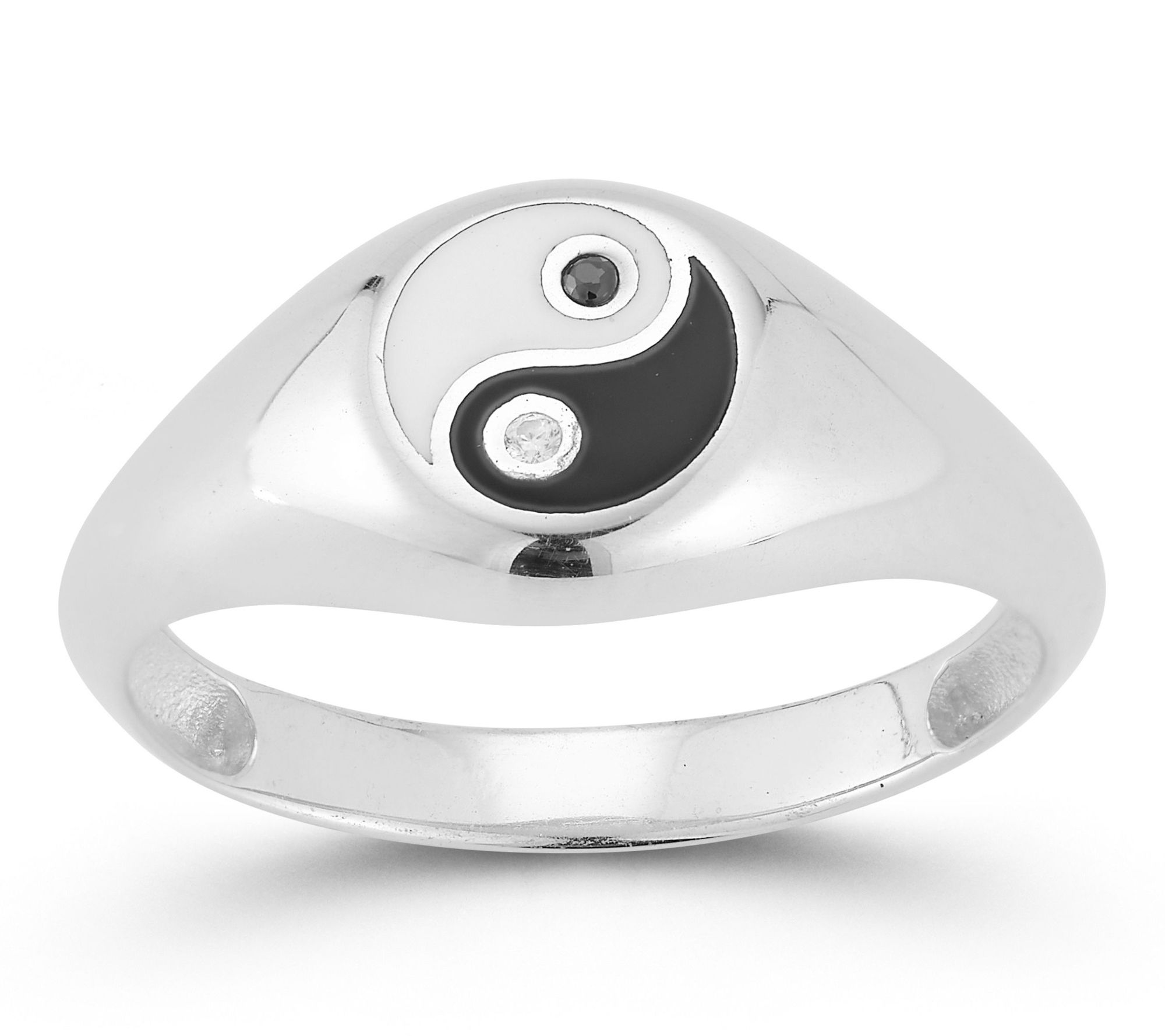 Sterlina Silver Enamel Yin Yang Signet Ring, Sterling
