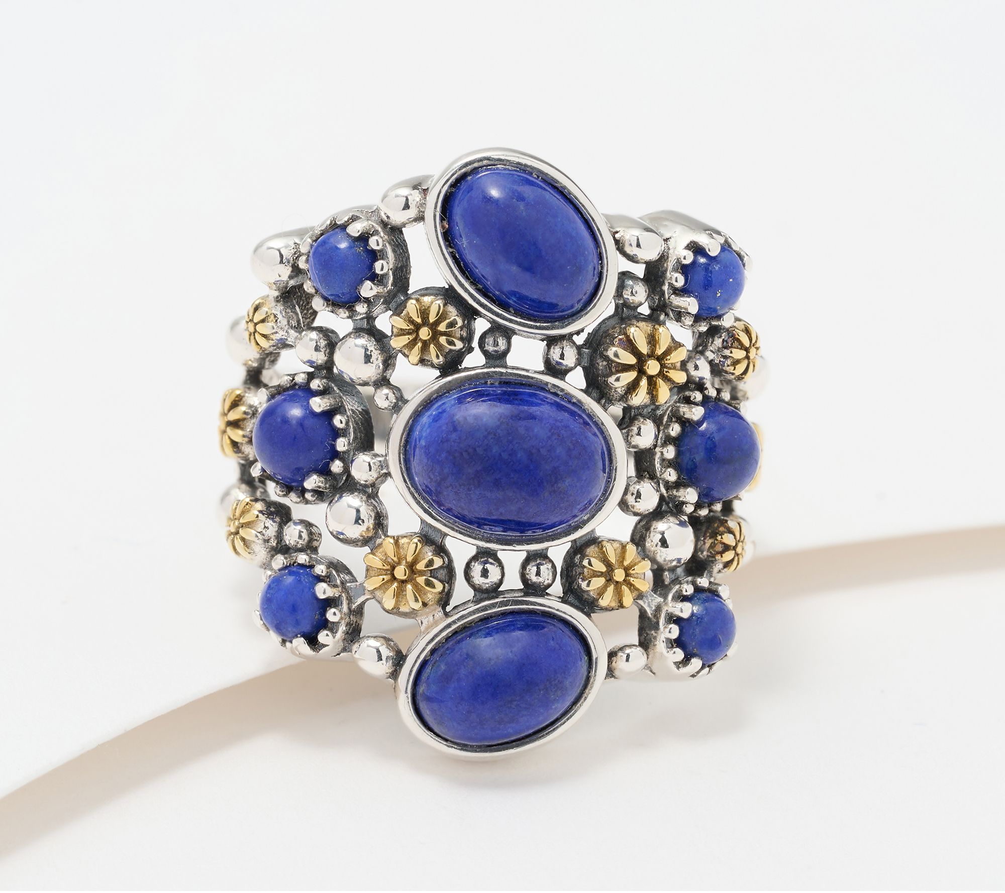 American West Sterling & 14KT Plated Nine Gemstone Ring