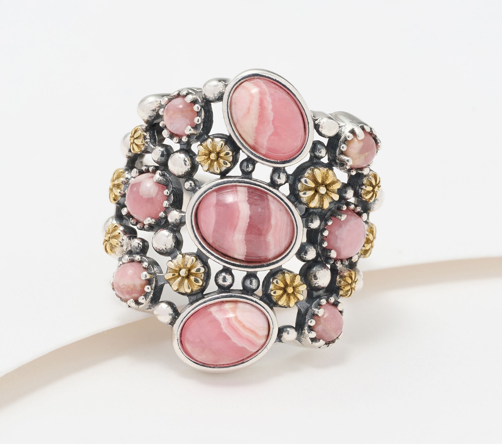 American West Sterling & 14KT Plated Nine Gemstone Ring