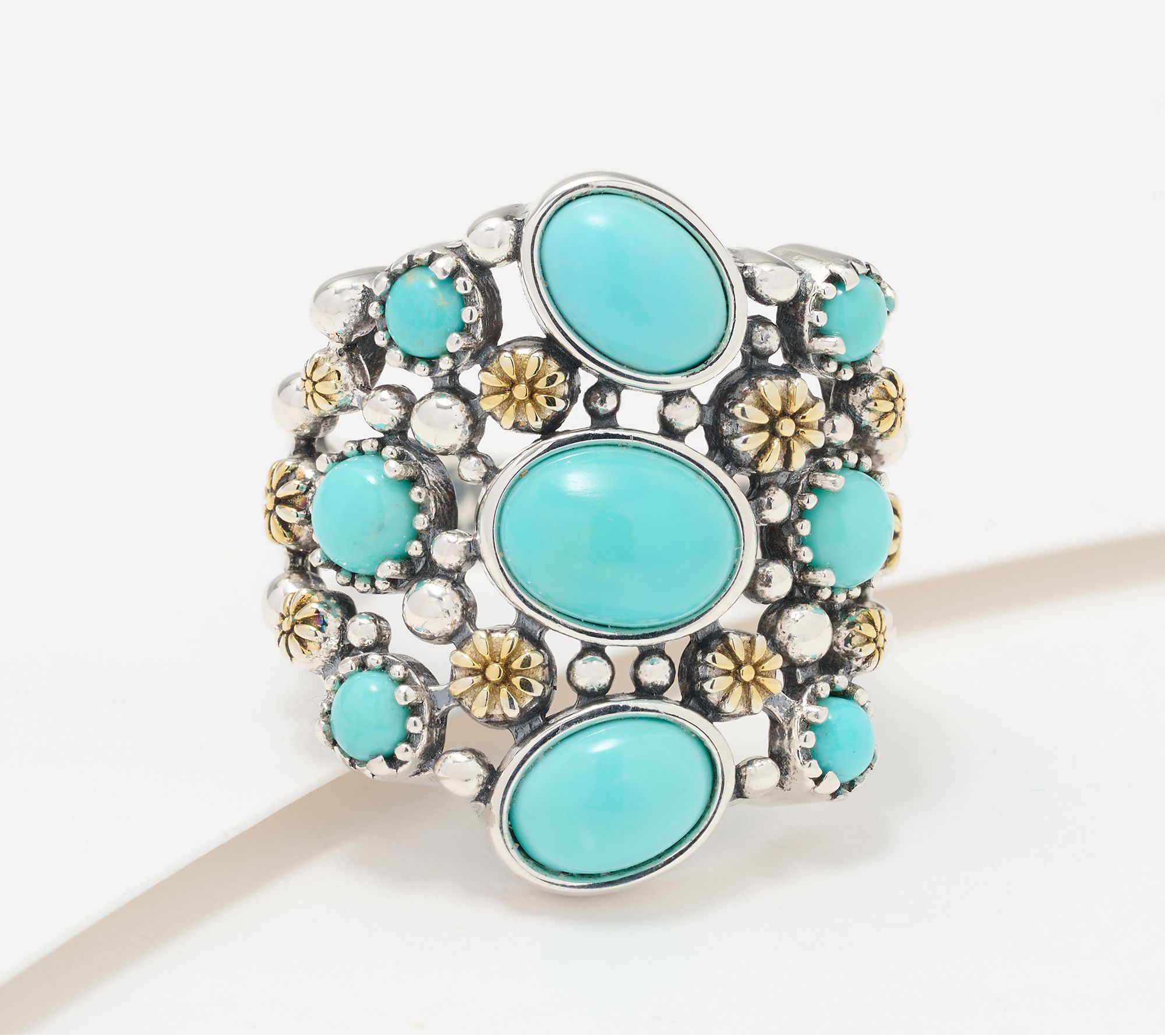 American West Sterling & 14KT Plated Nine Gemstone Ring
