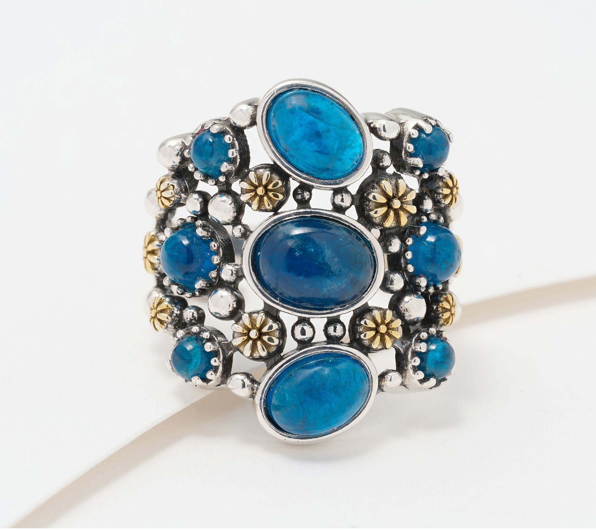 American West Sterling & 14KT Plated Nine Gemstone Ring