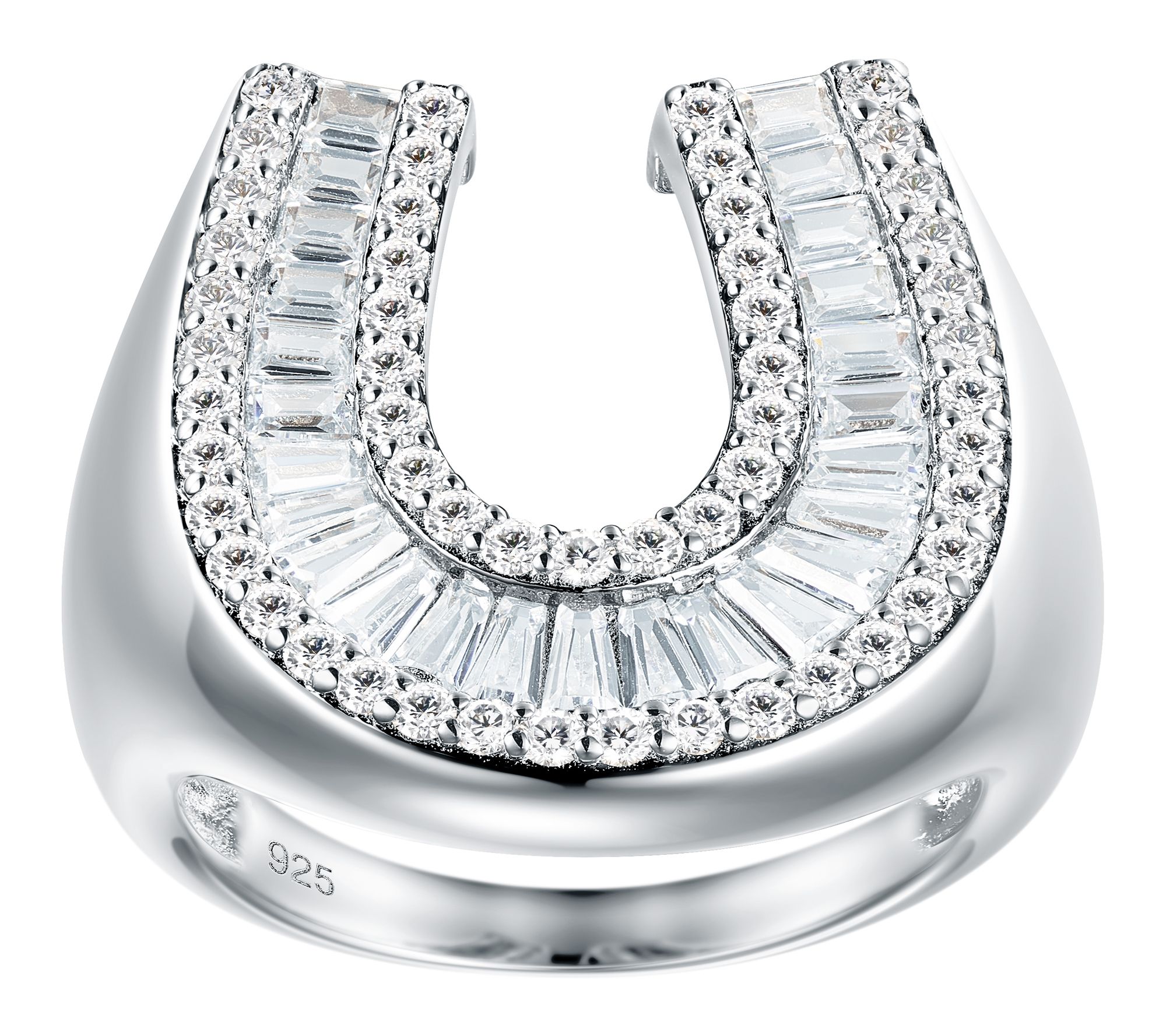 Diamonique x Jennifer Miller Baguette HorseshoeRing, Sterling