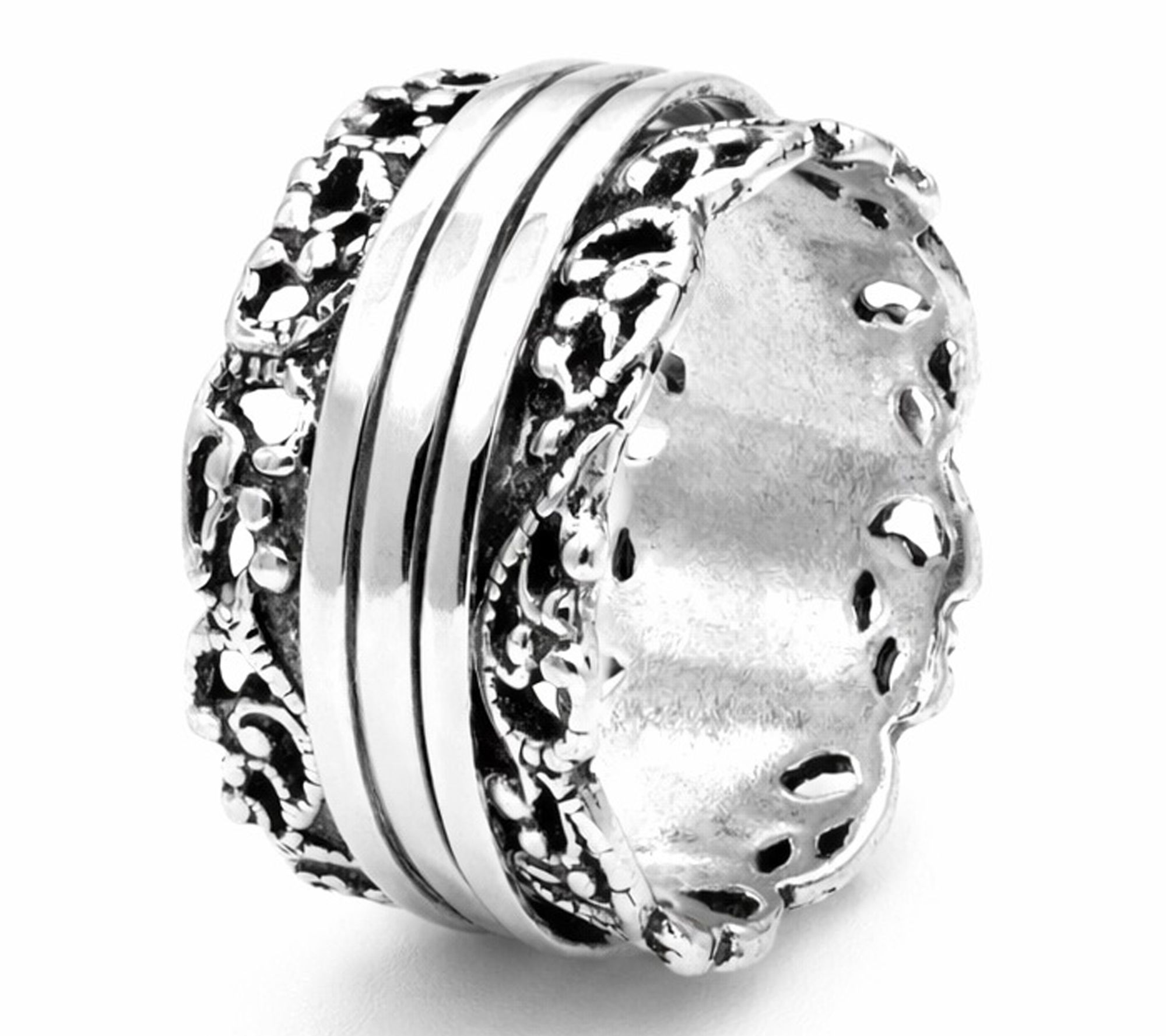 Or Paz Sterling Silver Lace Design Spinner Ring