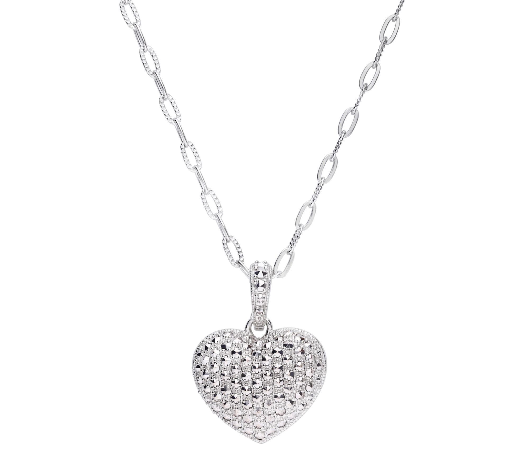 Dallas Prince Sterling Chrome Marcasite Pave Heart Necklace