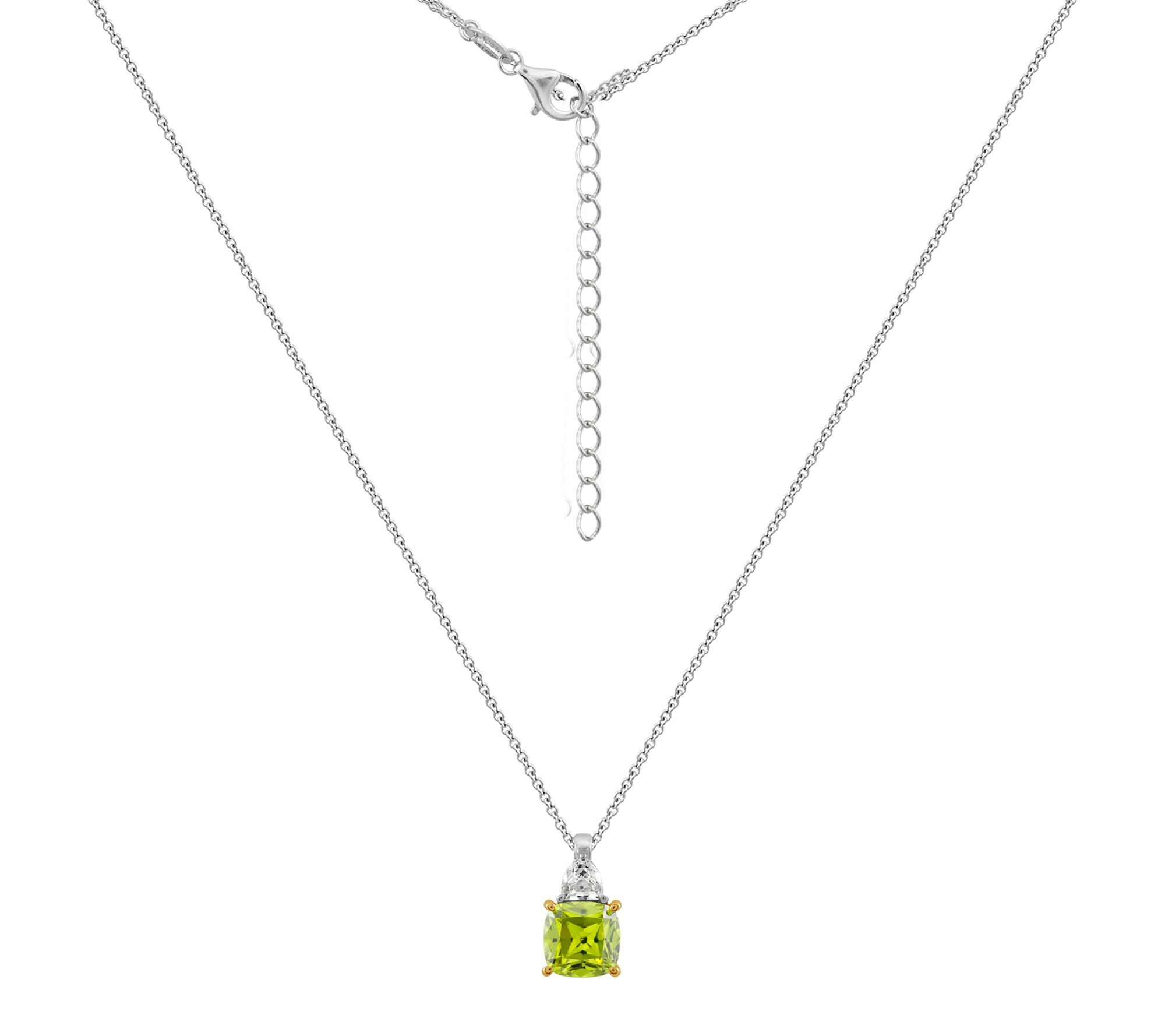 Diamonique Green Asscher Cut Pendant w/ Chain,Sterling