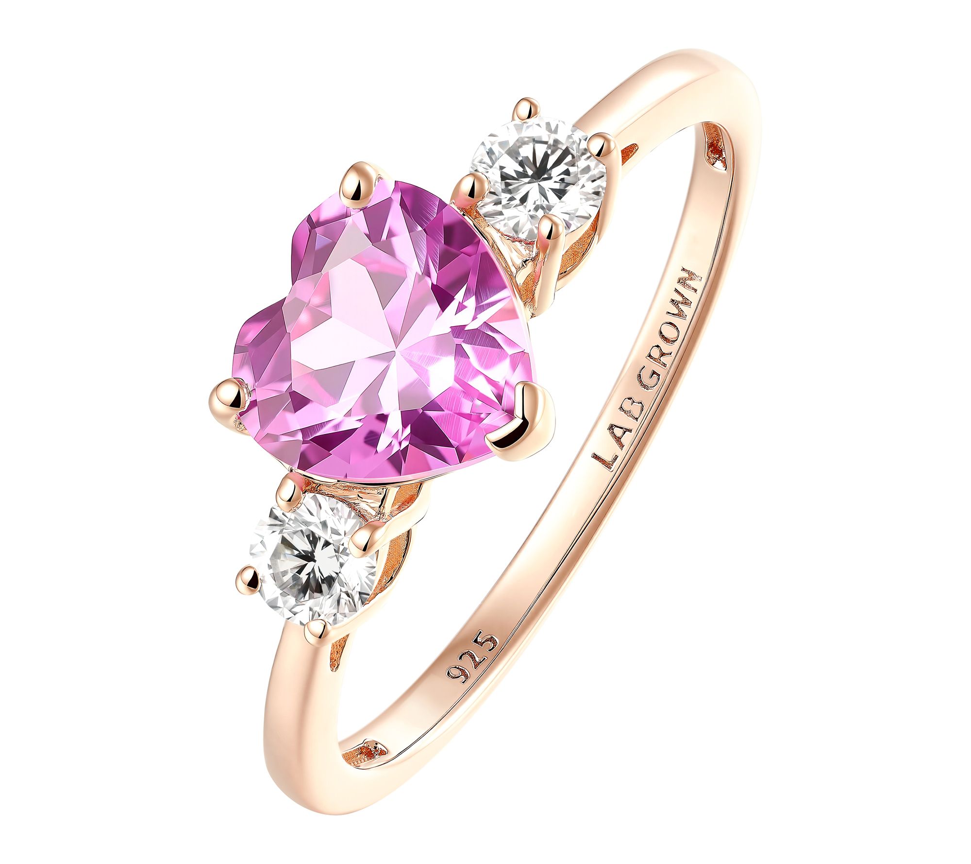 Fire Light Grown Diamond & Gemstone Heart Ring,14K Rose Plated
