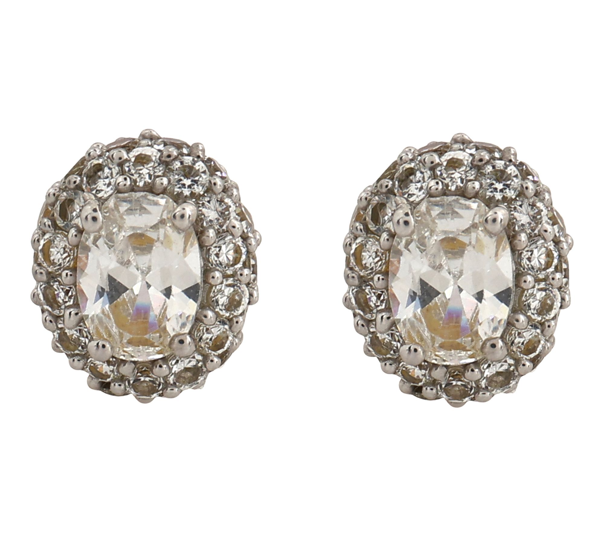 Diamonique Oval Halo Stud Earrings, 14K Gold Plated